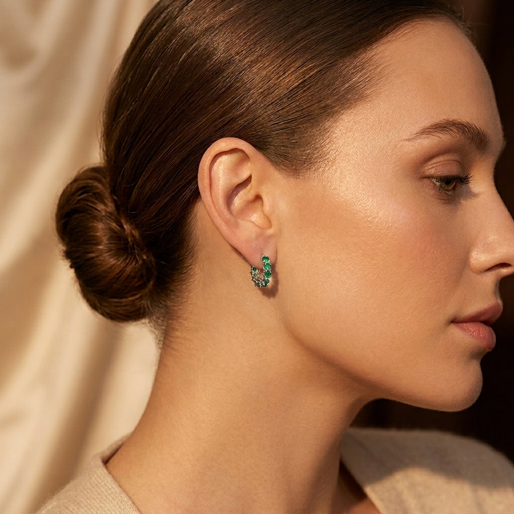 Emerald and Gold Braided Hoop Earrings