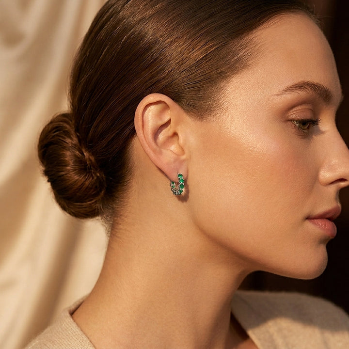 Emerald and Gold Interwoven Hoop Earrings