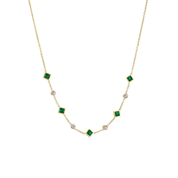 Emerald and Gold Geometric Station Necklace