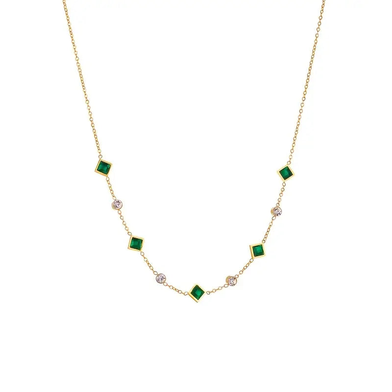 Emerald and Gold Geometric Necklace Pendant
