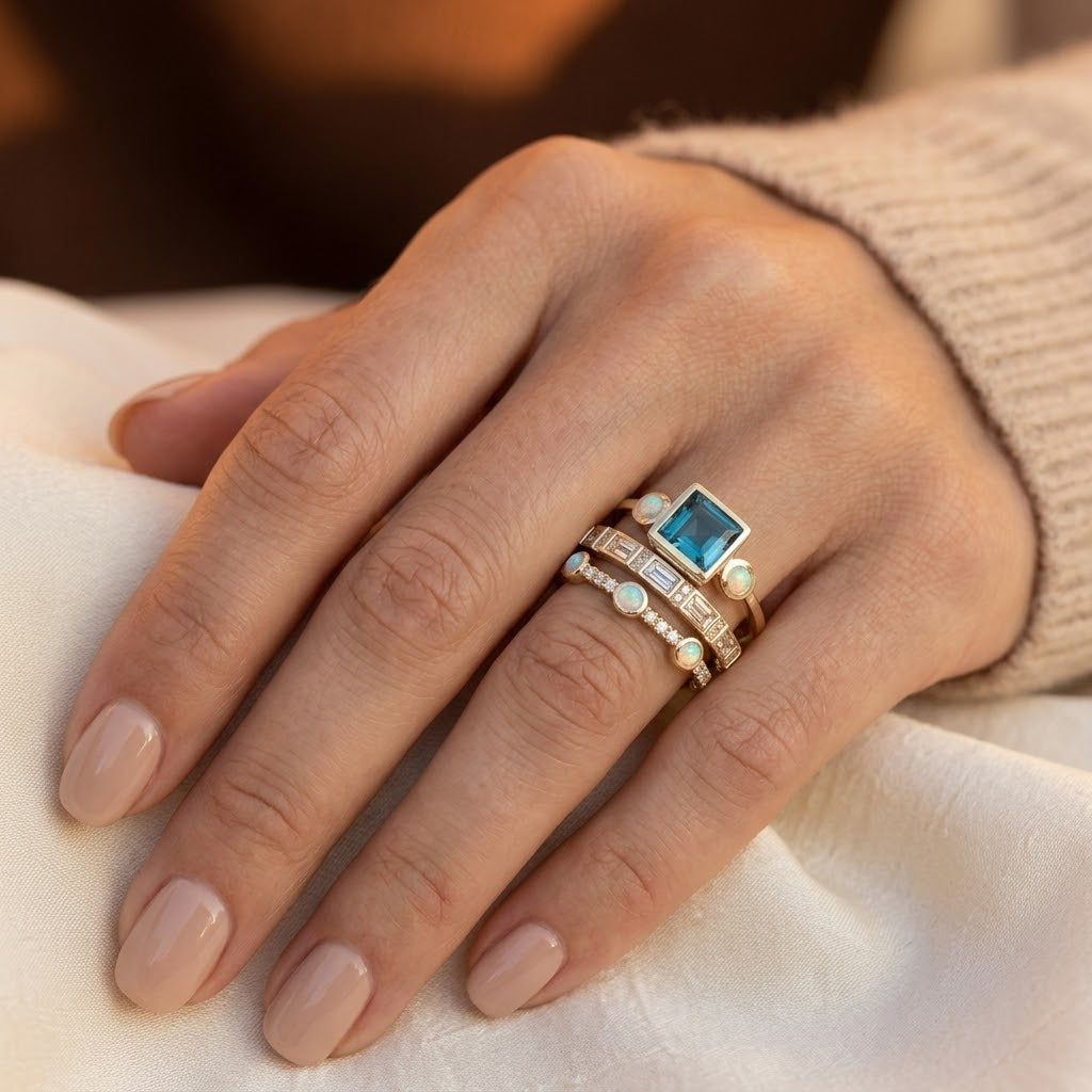Geometric Stacked Gold Ring Set