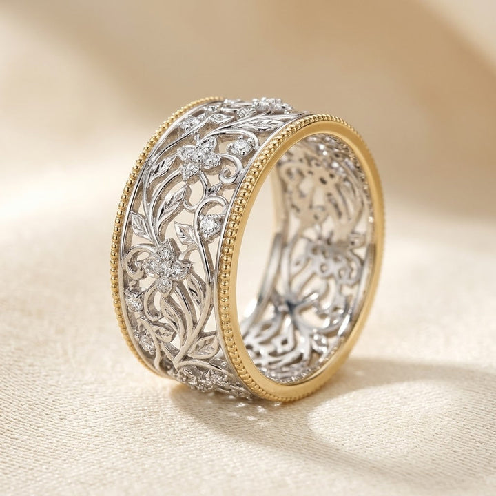 Decorative Silver and Gold Band Ring
