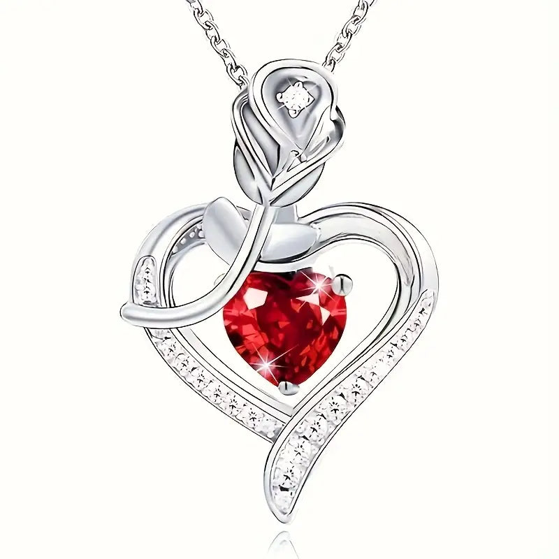 Ruby Heart Pendant on Silver Necklace