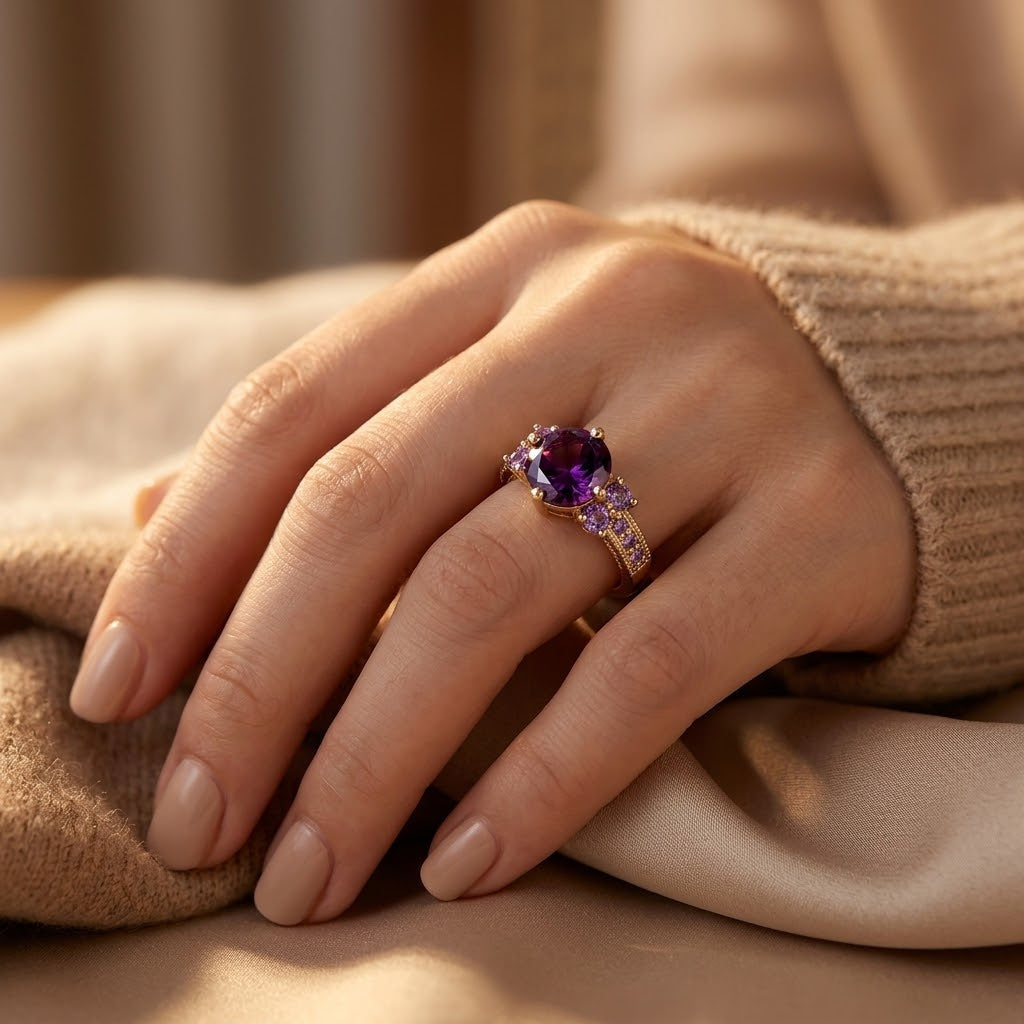 Golden Amethyst Statement Ring