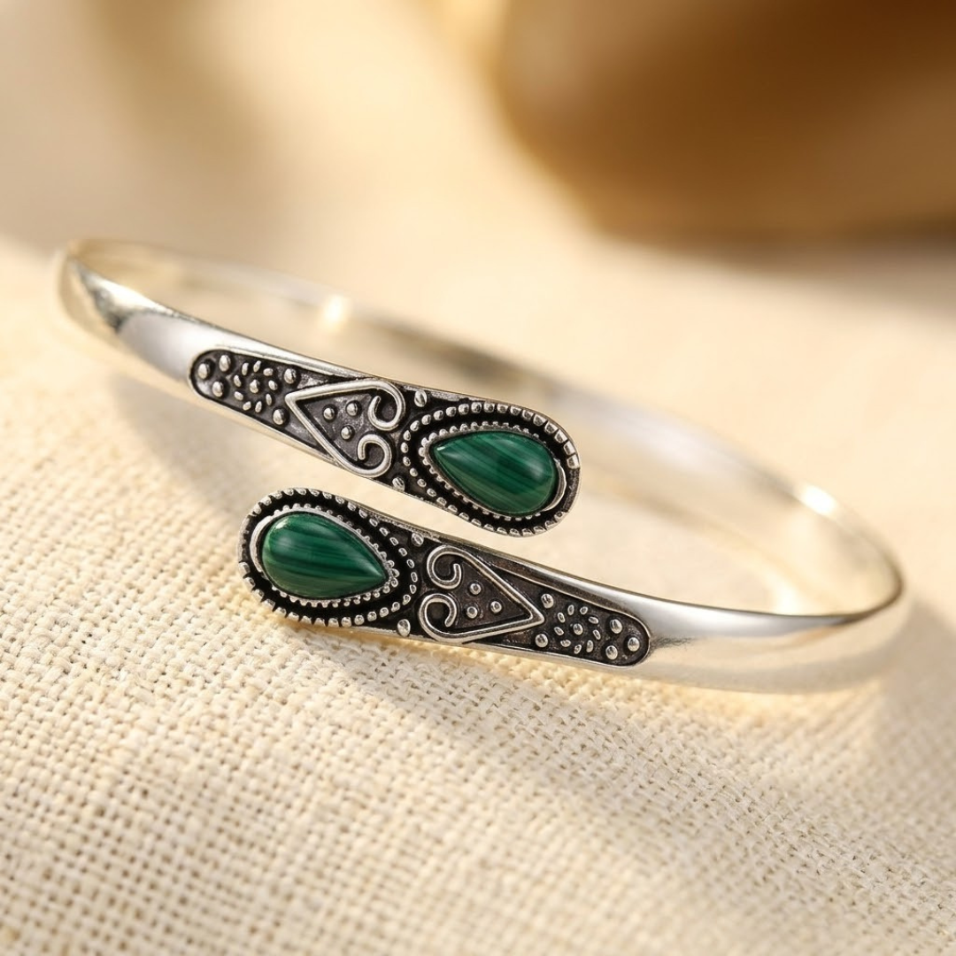 Antique Silver Emerald Bangle