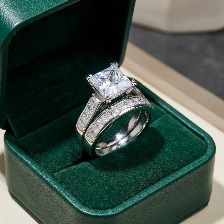 Sophisticated Zirconia Engagement Ring Duo