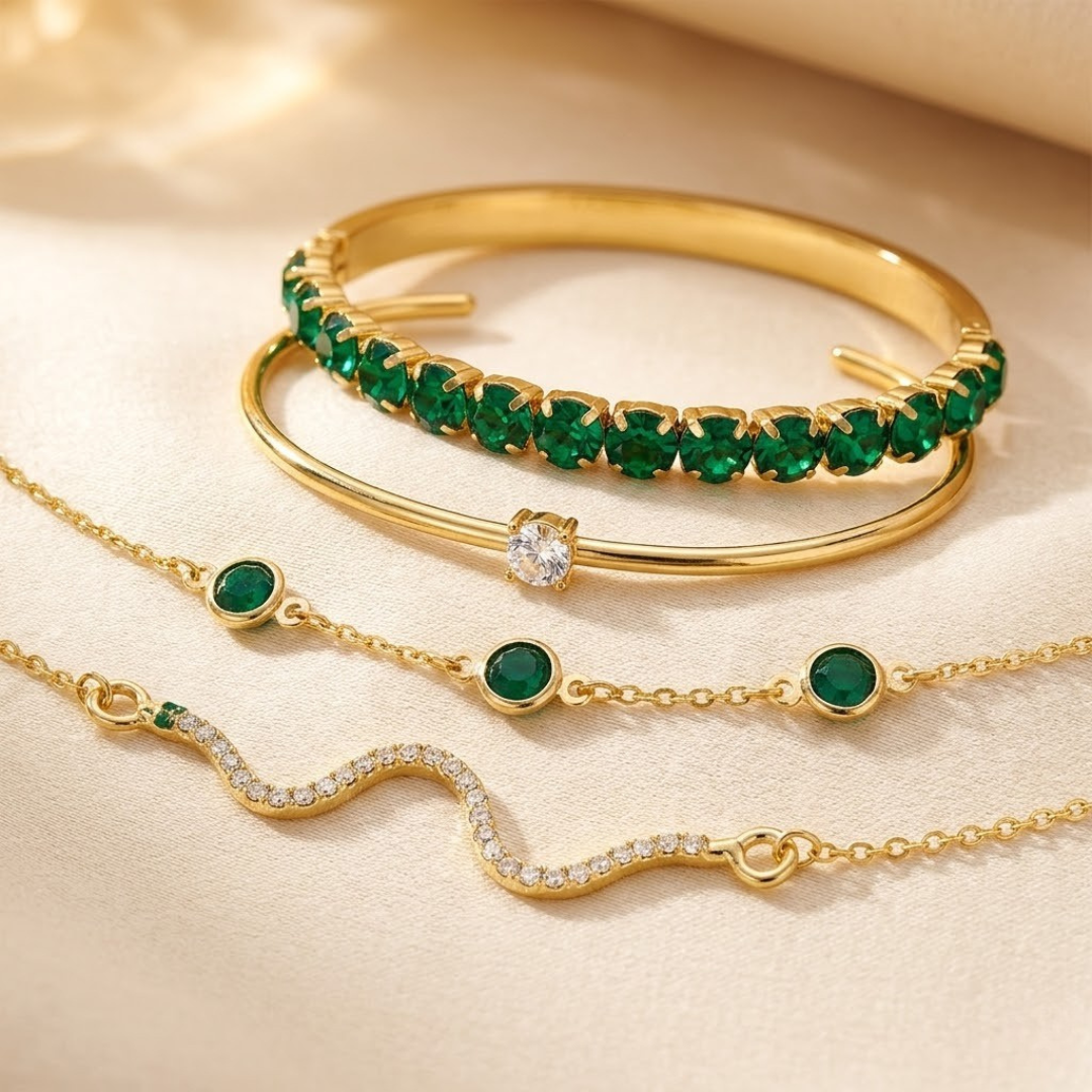 Emerald & Gold Bracelet Set
