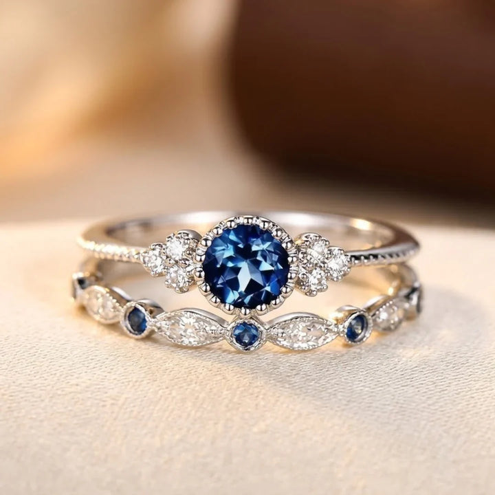 Sapphire Halo Ring in Silver
