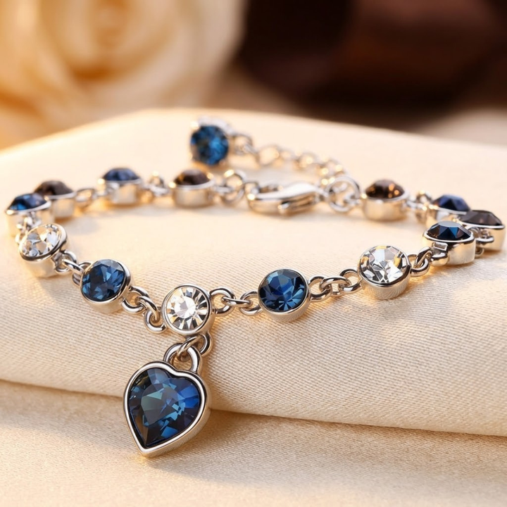 Sapphire Heart Pendant Silver Chain Bracelet