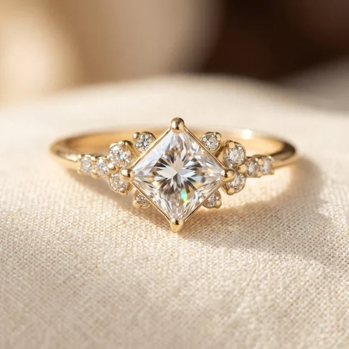 Golden Square Solitaire Ring