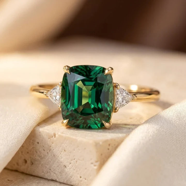 Golden Solitaire Cushion Ring