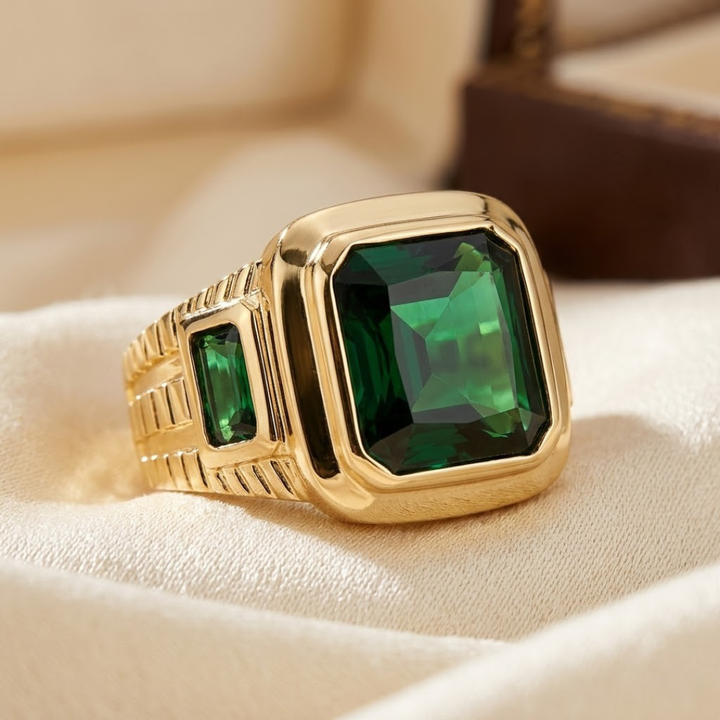 Emerald & Gold Signet Band