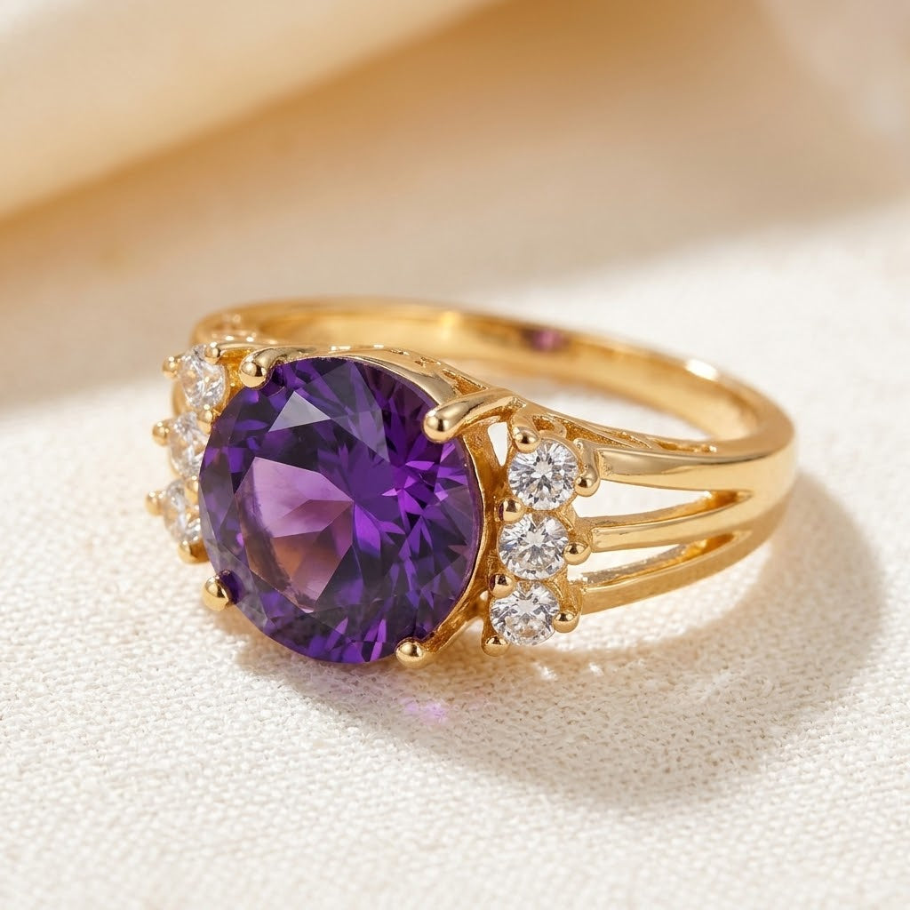Amethyst Split Shank Ring in Gold