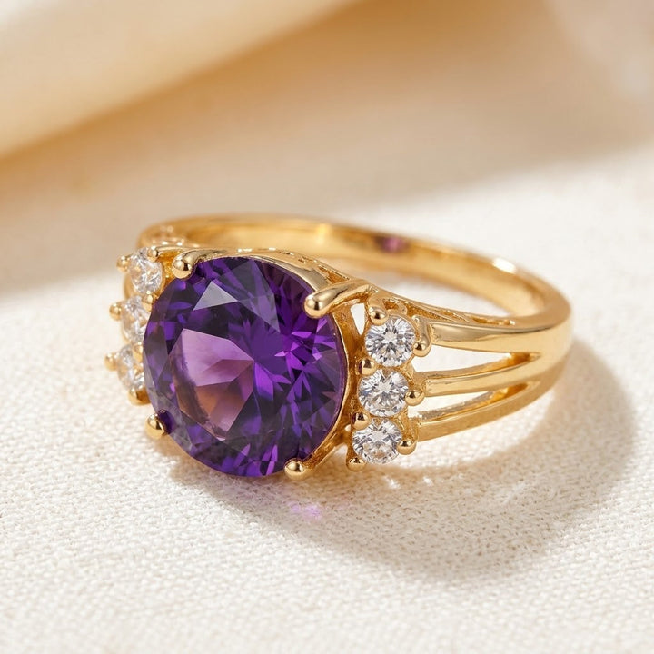 Amethyst Split Shank Ring in Gold