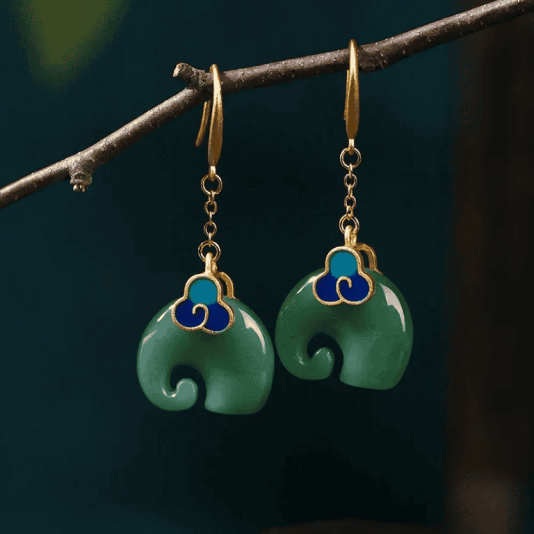 Vintage Green Elephant Earrings