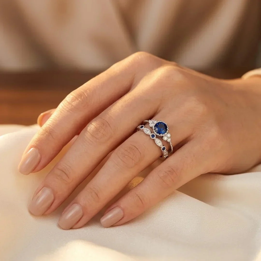 Silver Sapphire Halo Band