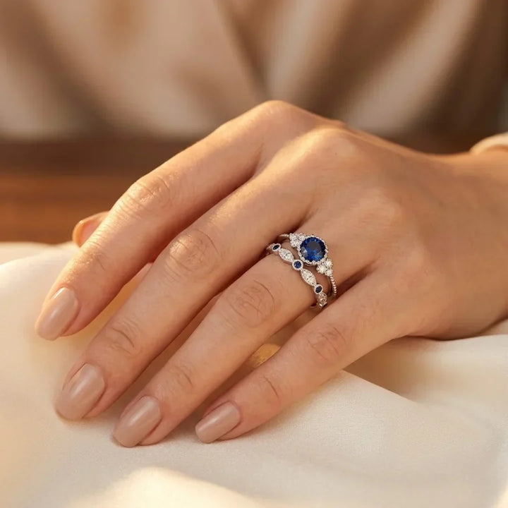Silver Sapphire Halo Band