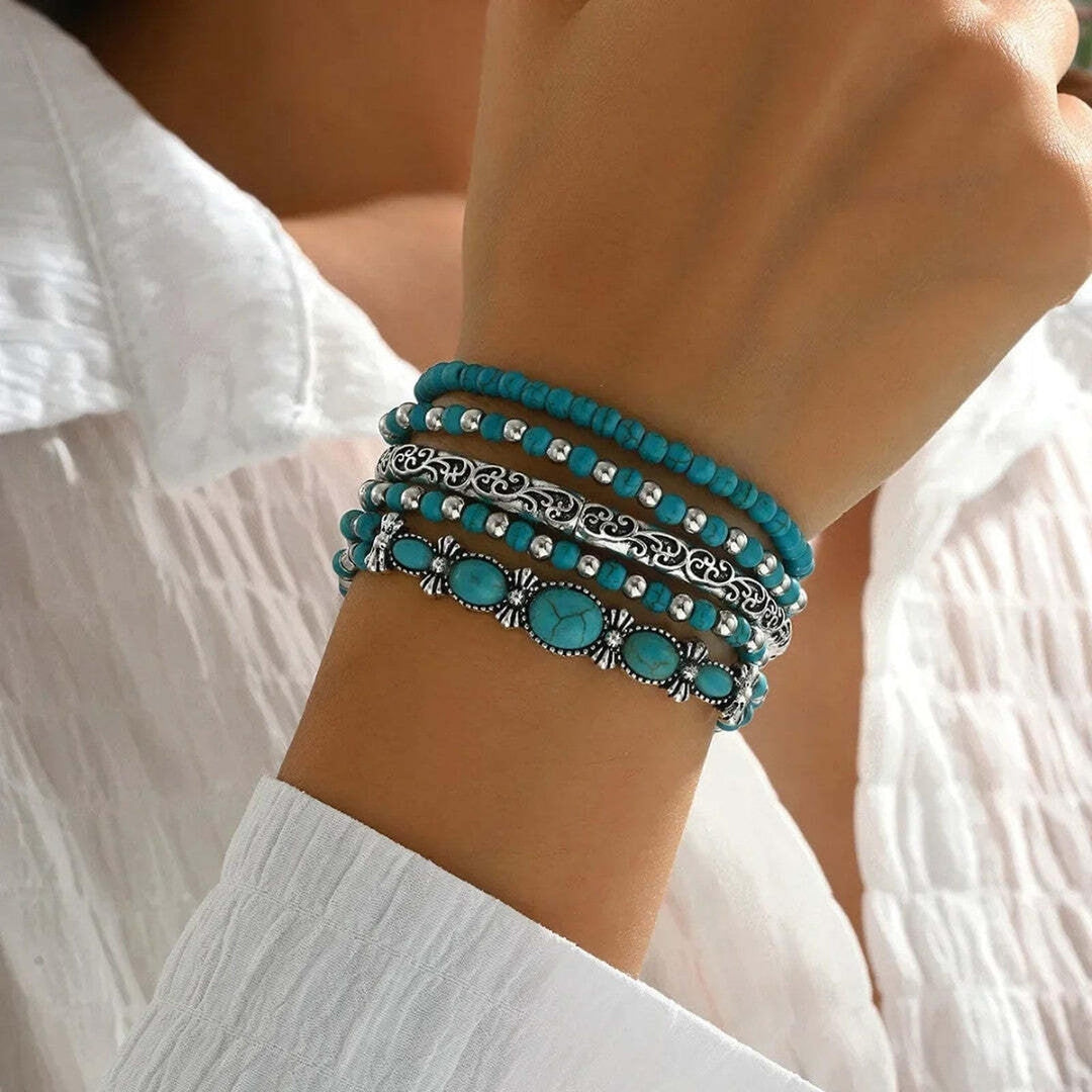 Turquoise Gemstone Boho Bracelet Set