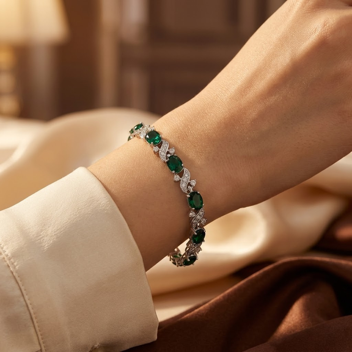 Vintage Silver Emerald Chain Bracelet
