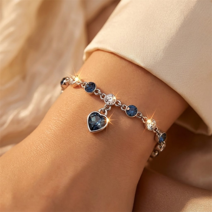 Silver Sapphire Heart Link Bracelet