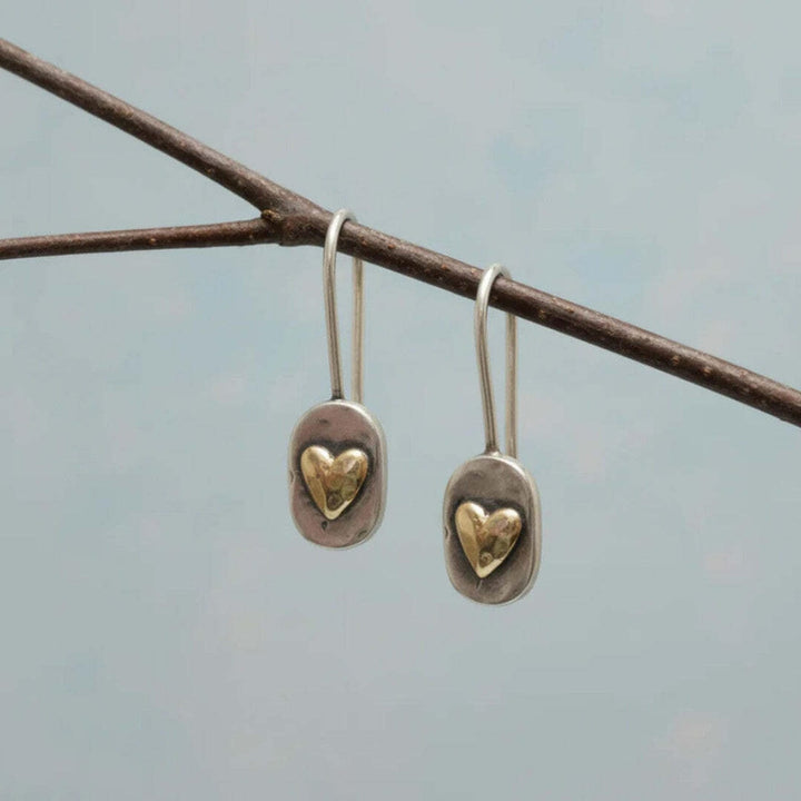Antique Gold Inlaid Heart-Shaped Earrings
