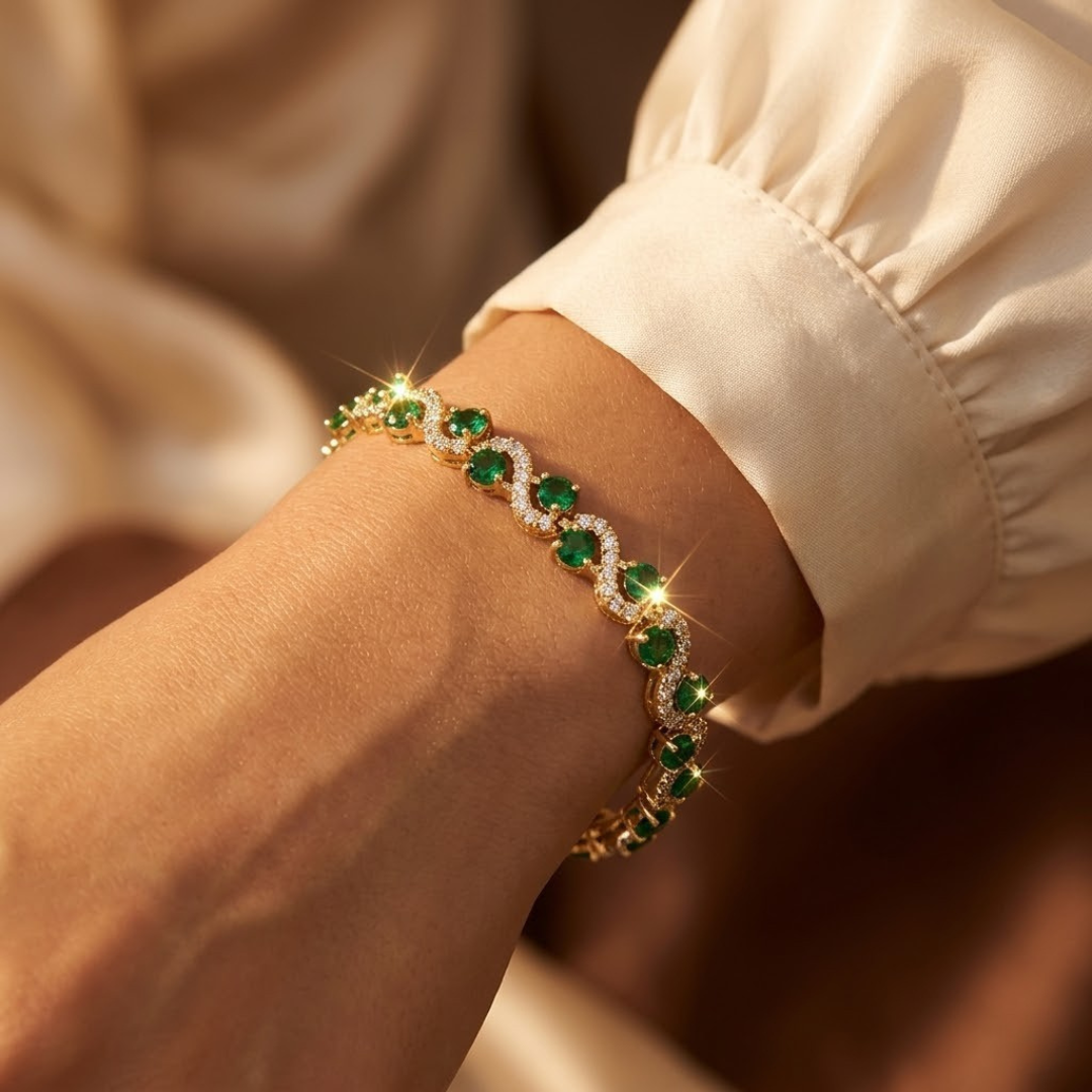 Emerald Halo Gold Bracelet