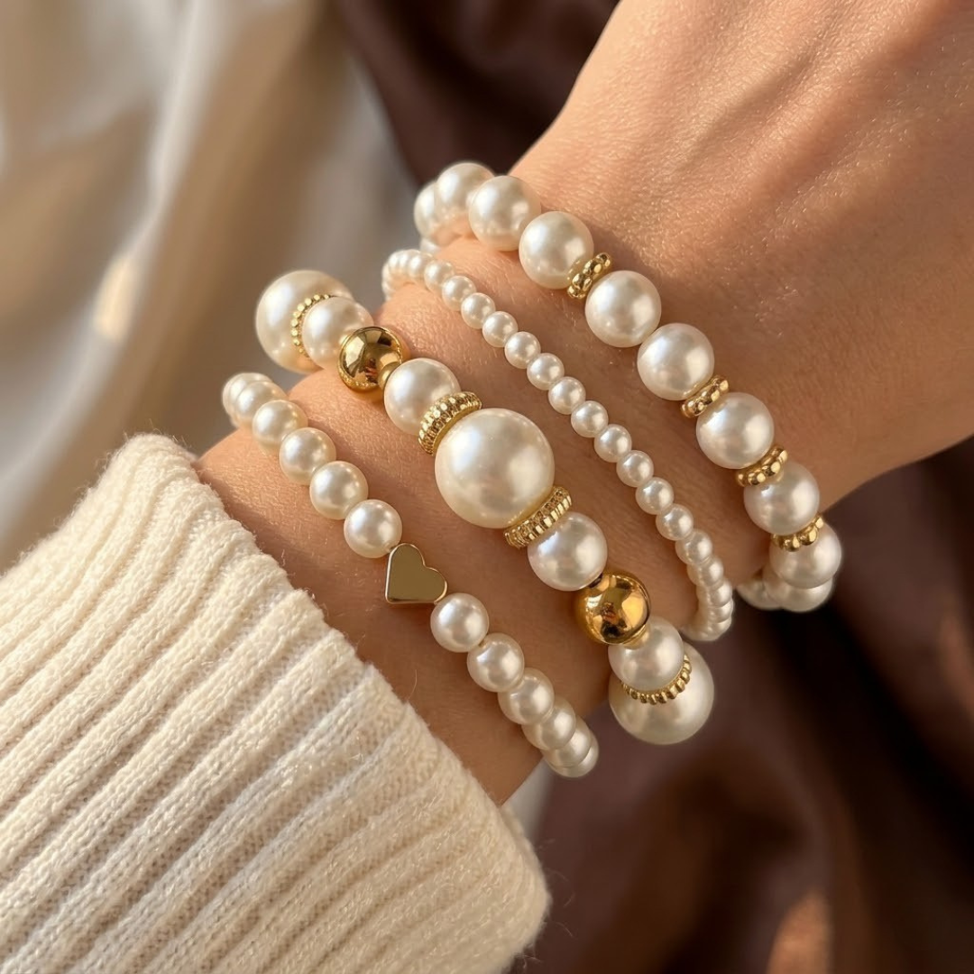 Golden Pearl Bead Bracelet Set