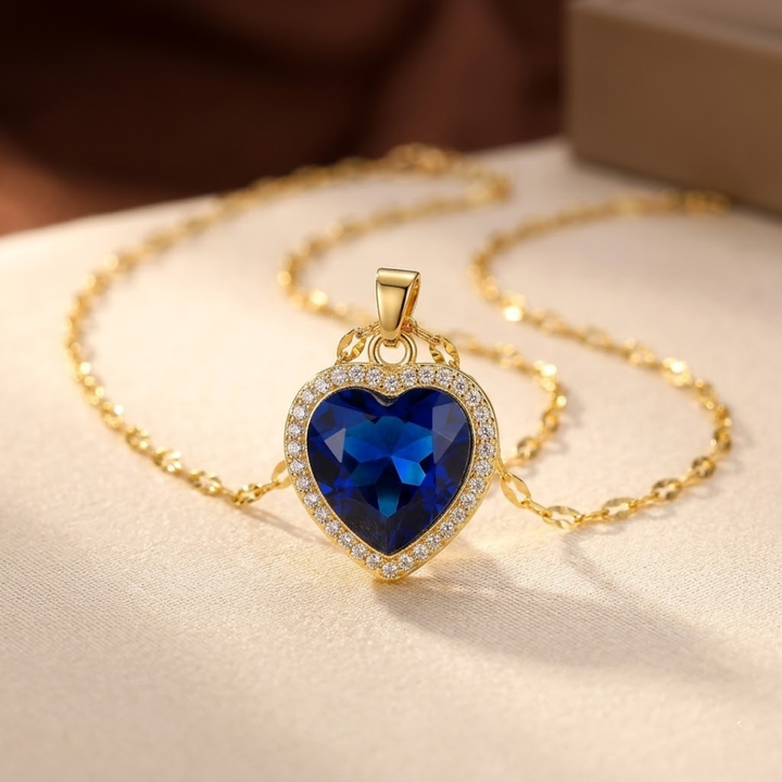 Sapphire-Accented Gold Heart Pendant Necklace