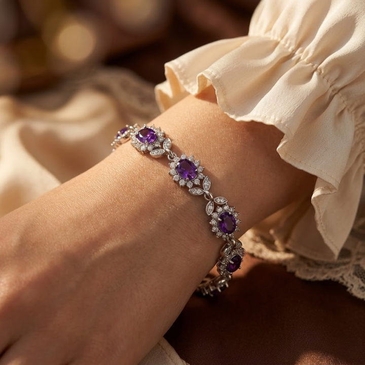 Amethyst Floral Silver Bracelet