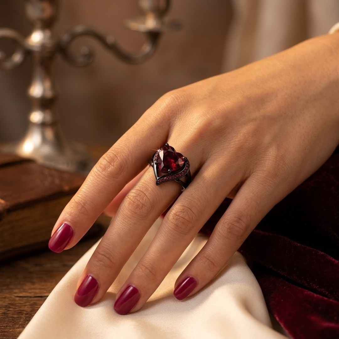 Ruby Heart Ring in Silver