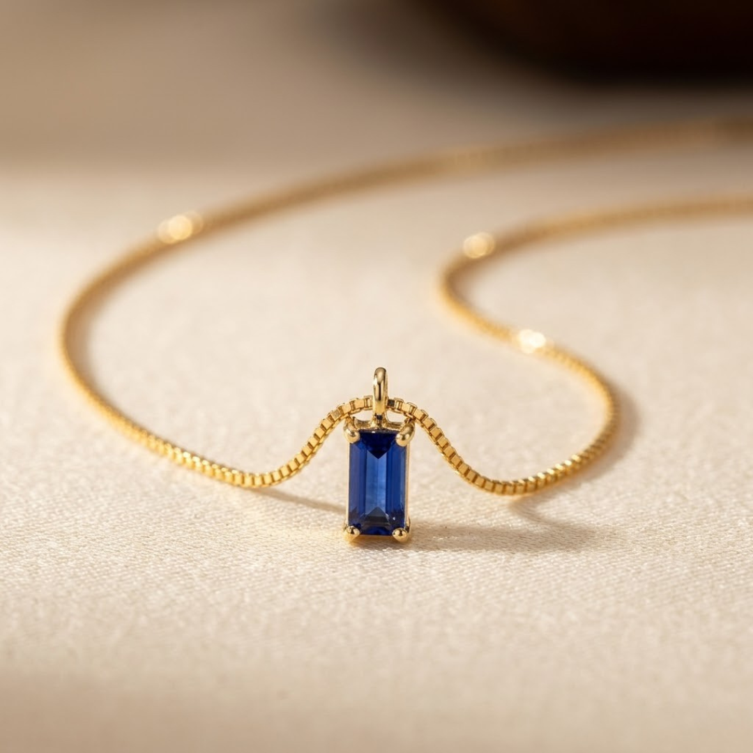 Sleek Gold Sapphire Pendant Necklace