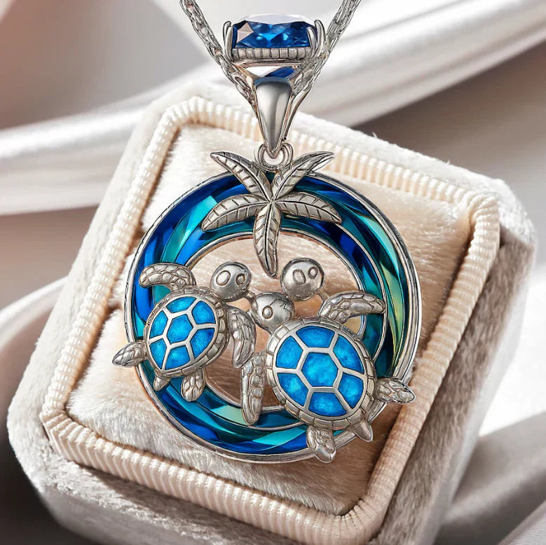 Opal Round Turtle Palm Pendant Necklace