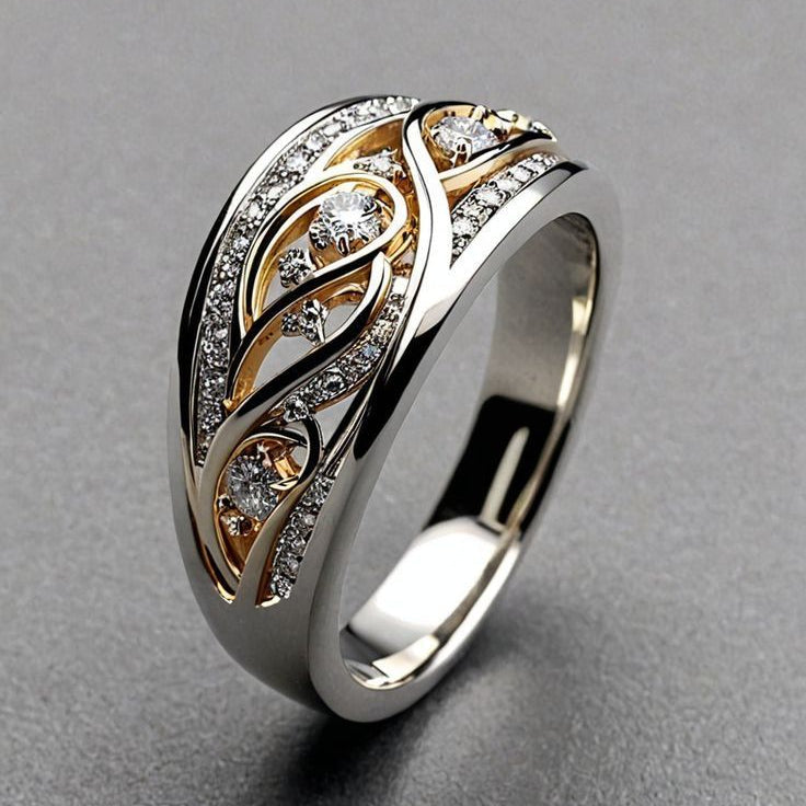 Lattice Design Gold and Silver Ring