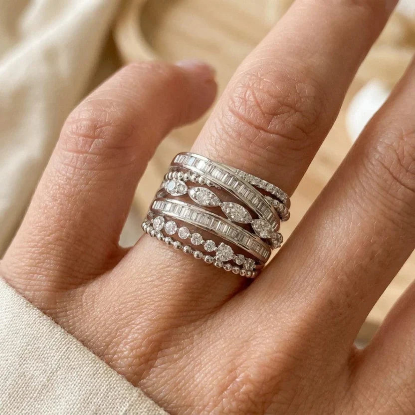 Antique Multi-Layered Zirconia Silver Band