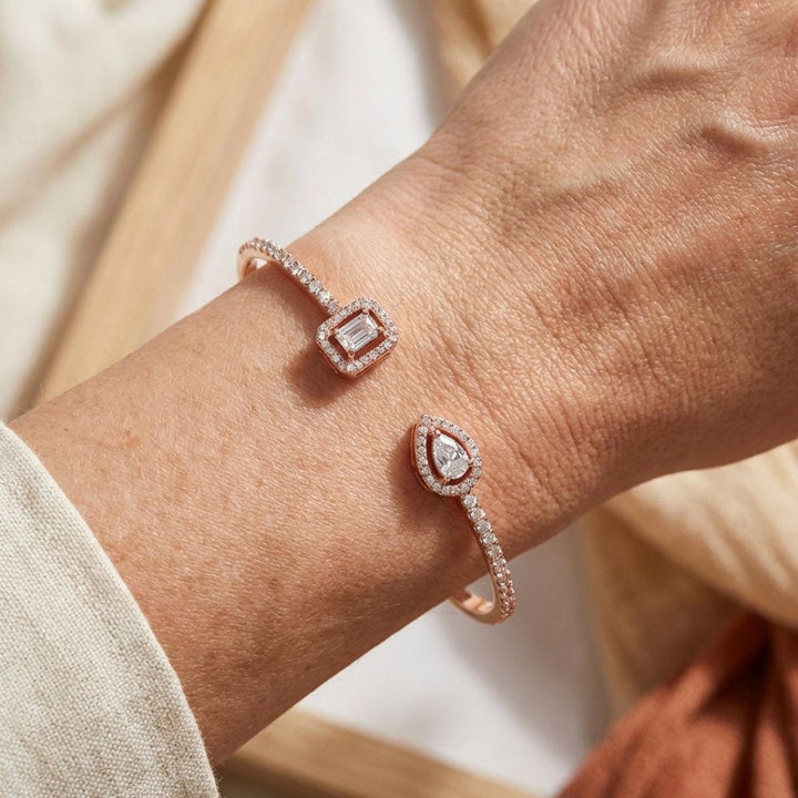 Dual Gemstone Gold Open Cuff Bracelet