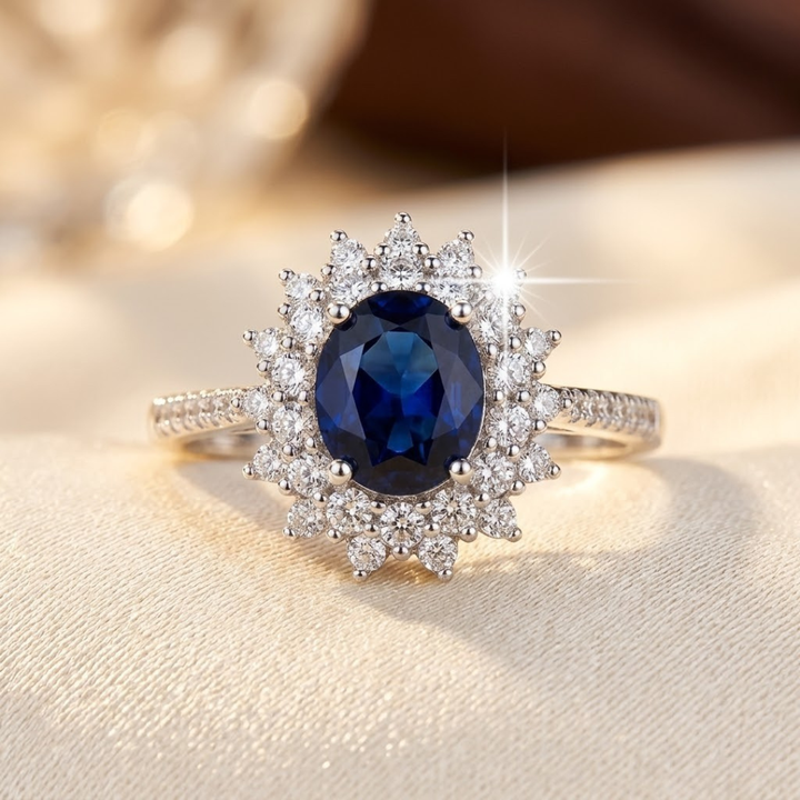 Gold Sapphire Halo Engagement Ring