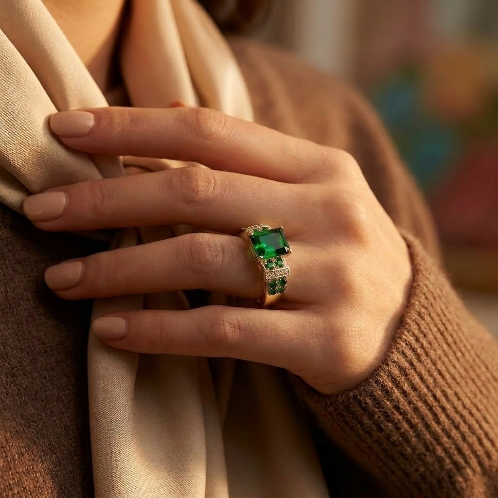 Emerald and Gold Assorted Gemstone Ring