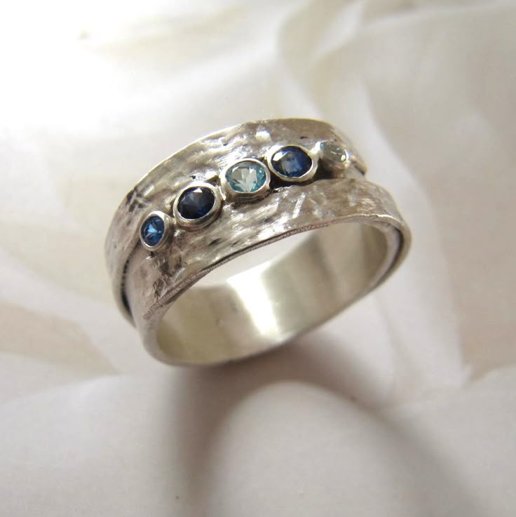 Silver Ring with Blue Inlaid Stones