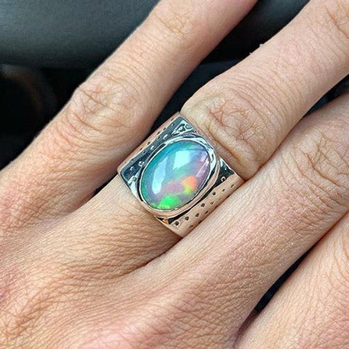 Iridescent Oval Stone Ring