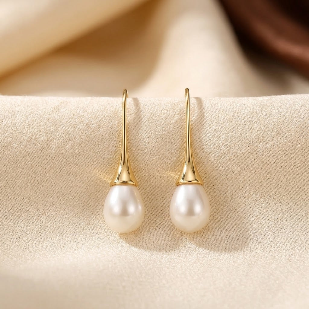 Golden Pearl Dangle Earrings