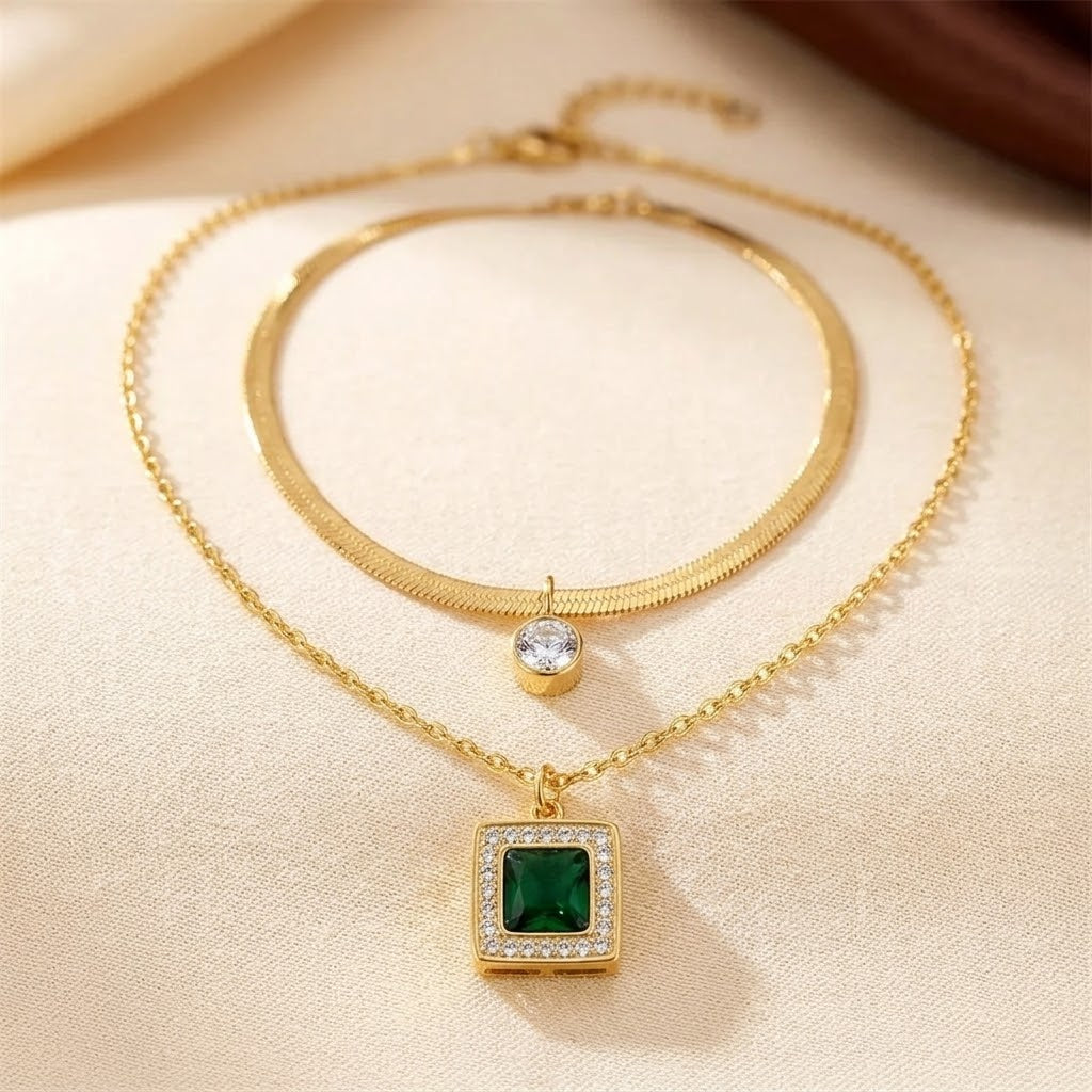 Emerald Gold Layered Necklace
