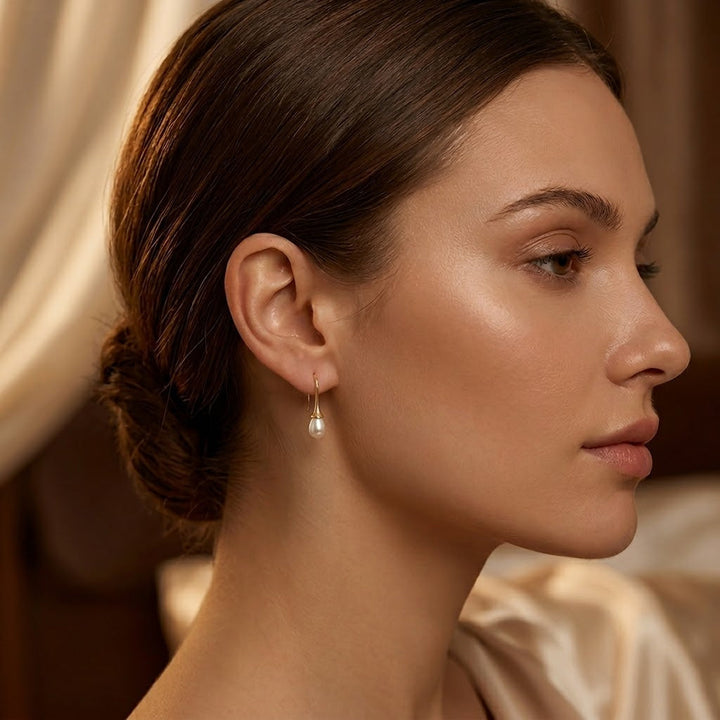 Golden Pearl Drop Earrings