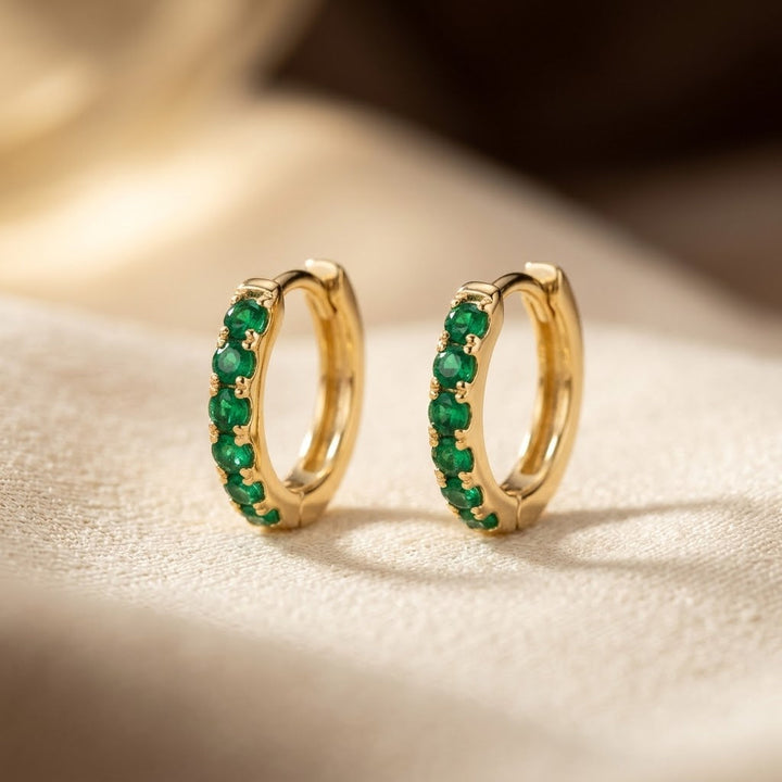 Emerald and Gold Hoop Ear Jewelry