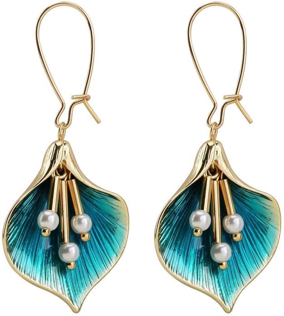 Vintage Silver Earrings Featuring Blue Lotus Motif