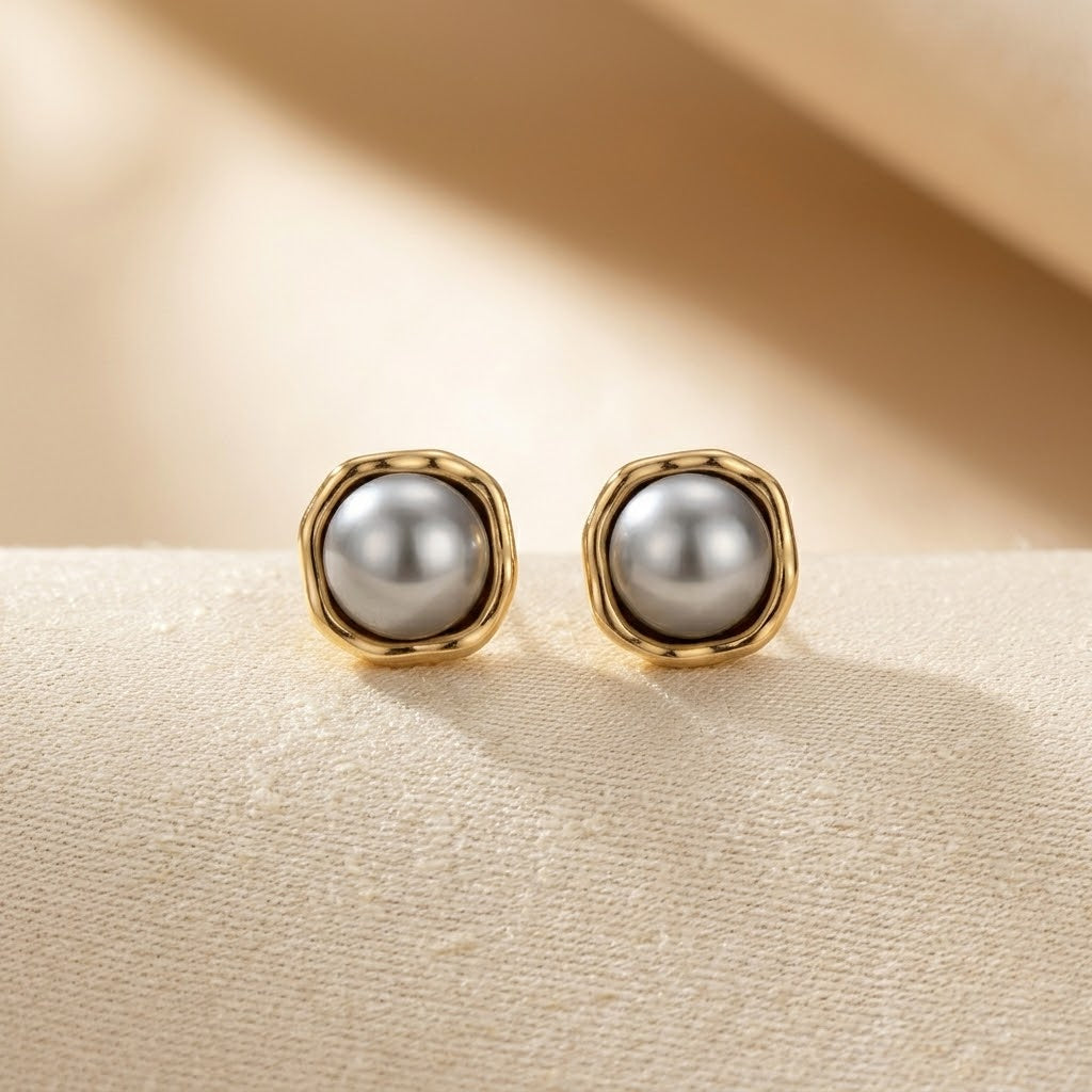 Golden Pearl Stud Earrings