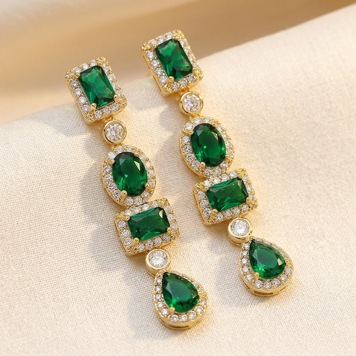 Emerald and Gold Mixed Shape Dangle Earrings