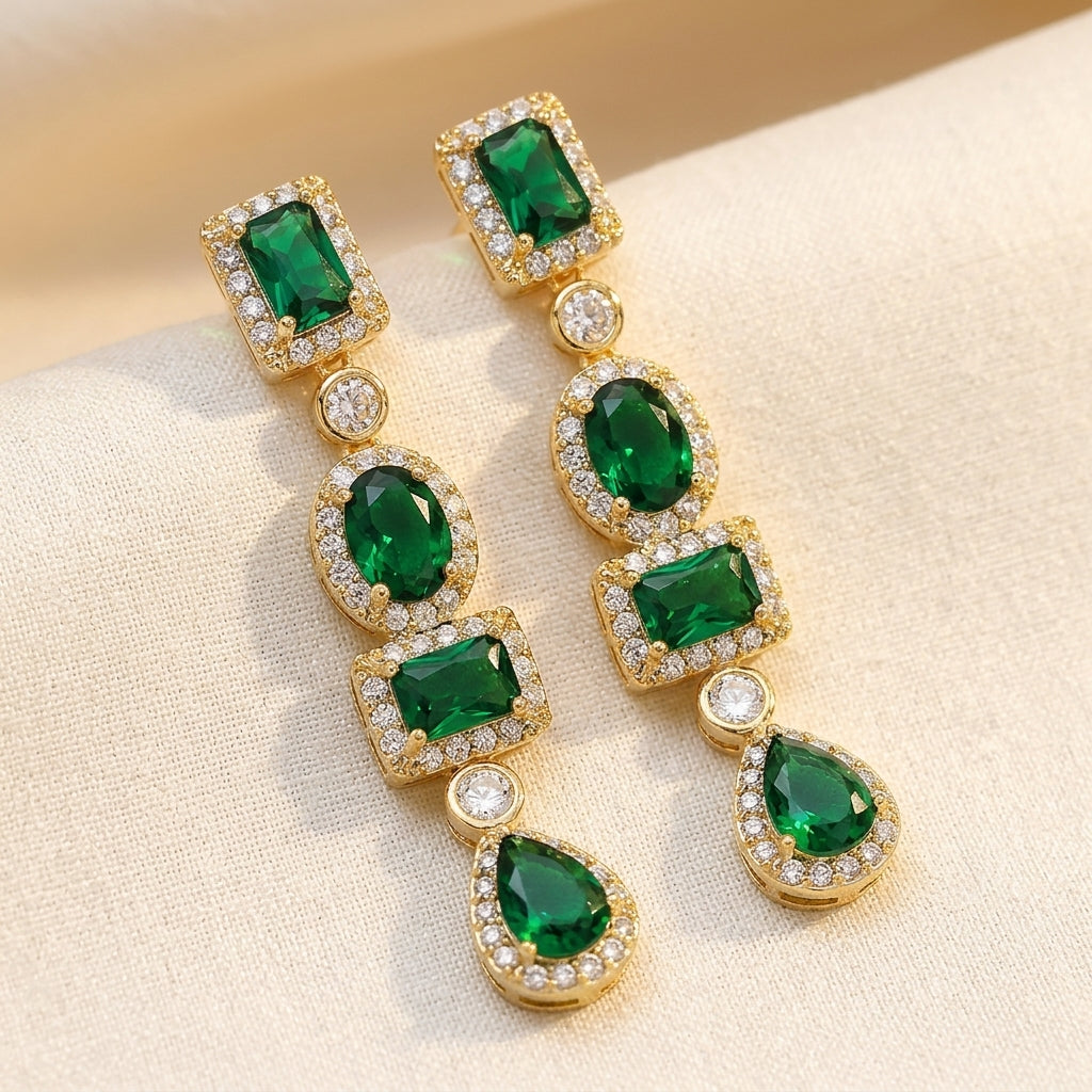 Gold and Emerald Assorted Shape Drop Earrings