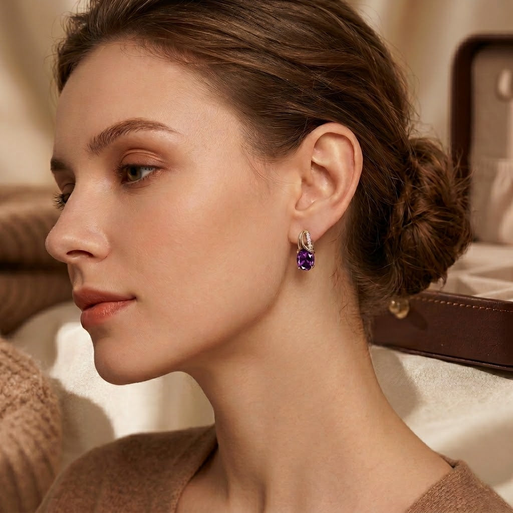 Amethyst-Accent Gold Hoop Earrings