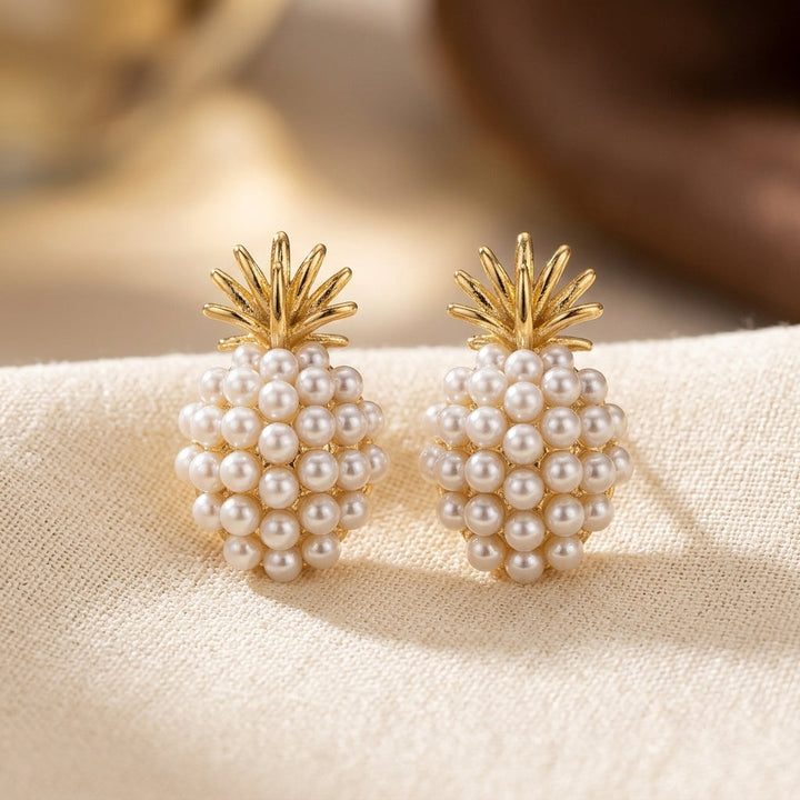 Golden Cluster Pearl Stud Earrings