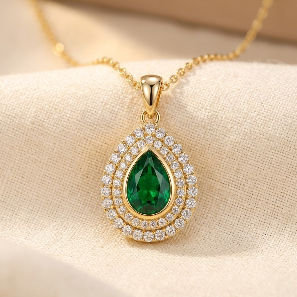 Emerald Teardrop Necklace in Gold